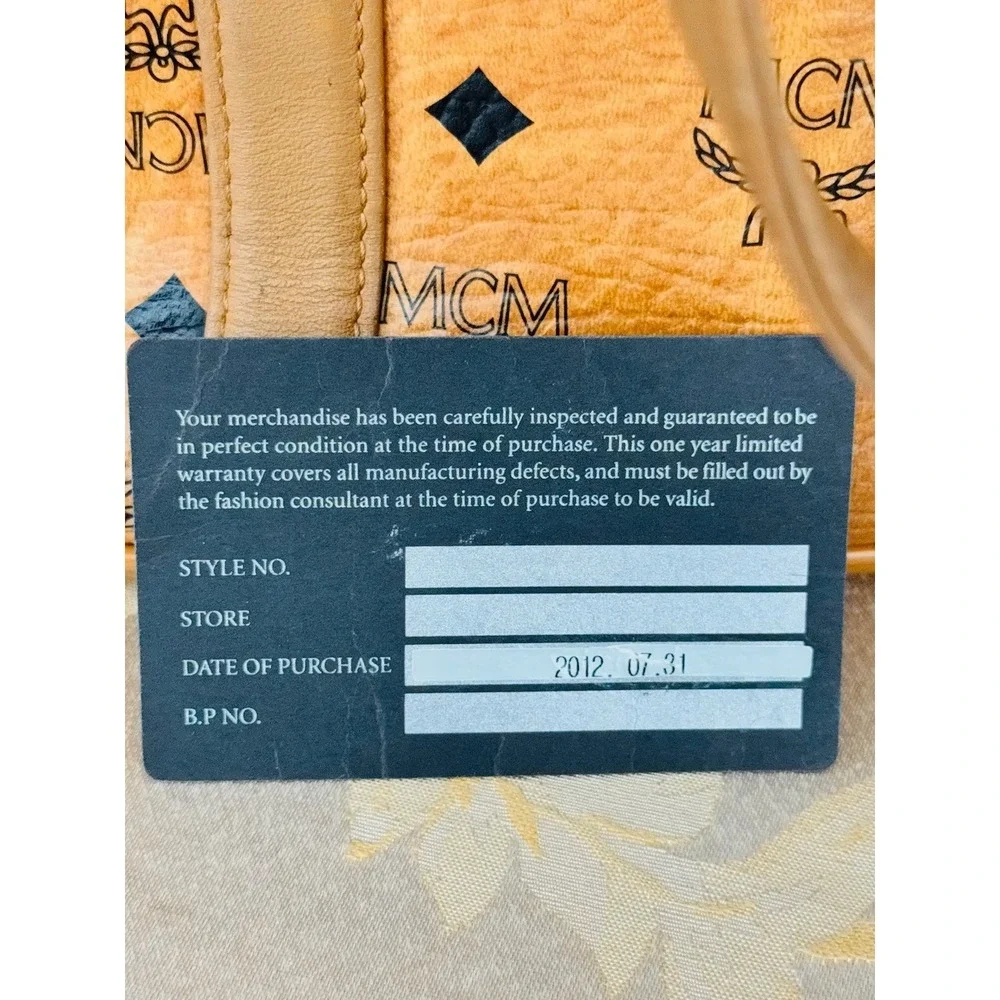 MCM Vintage Visetos Cognac Coated Canvas Shopper Tote Small Luxe Iconic Monogram